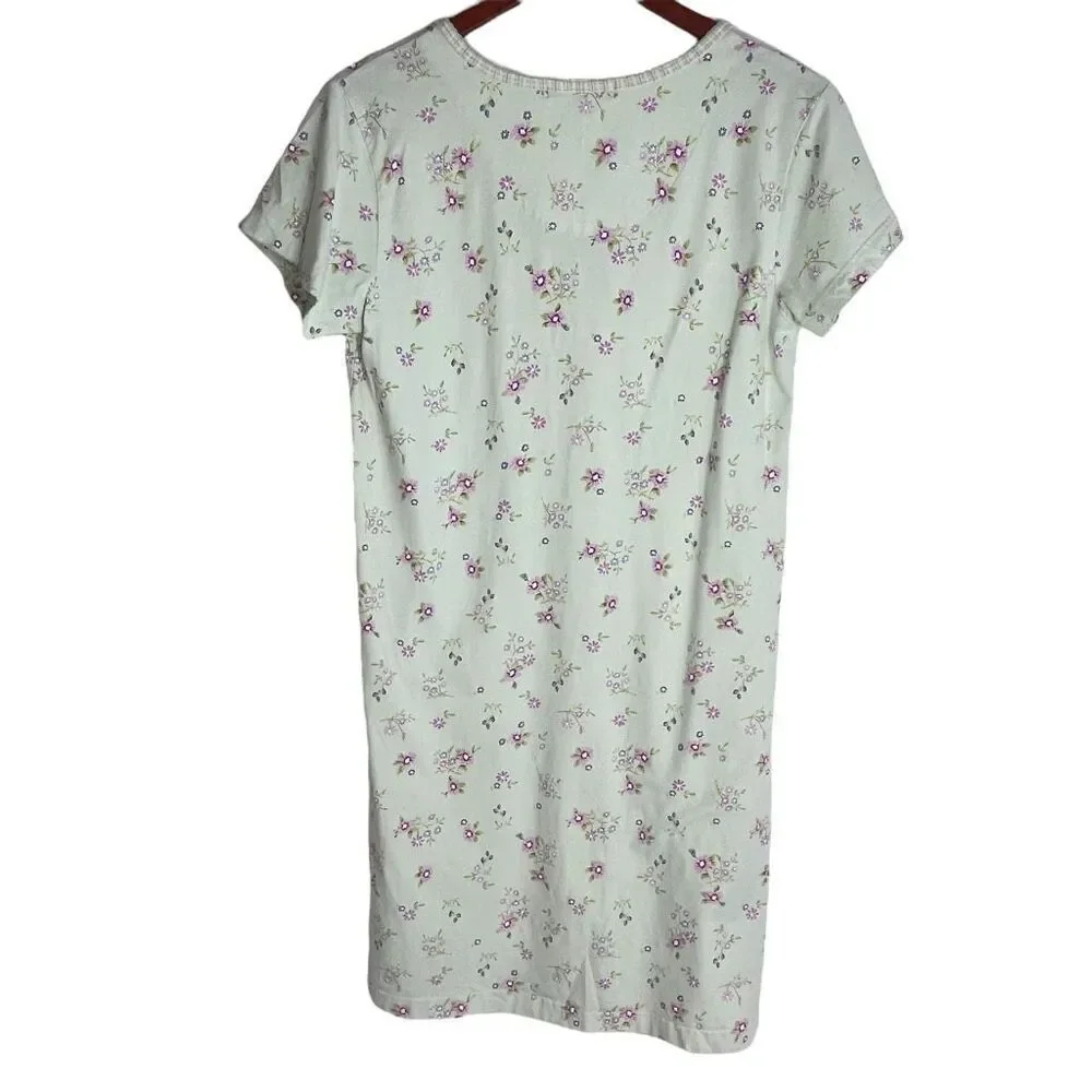 Carole Hochman Womens Floral Cotton Short Sleeve Nightgown Green Purple Sz Small